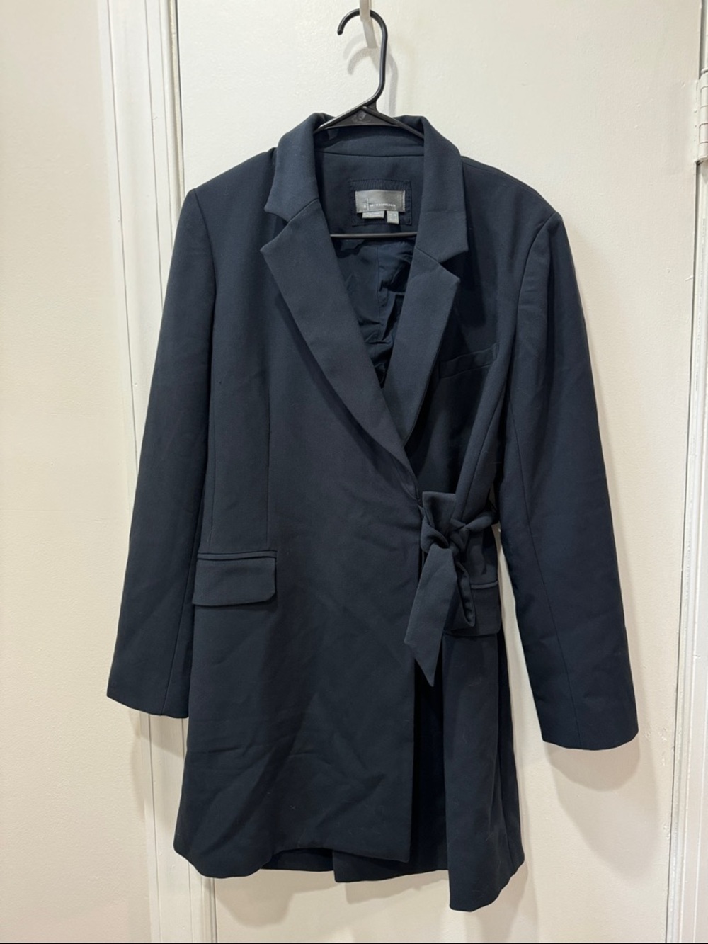 Anthropologie Womens Navy Blue Wrap Blazer Coat - Classic Tie Waist - Open Back